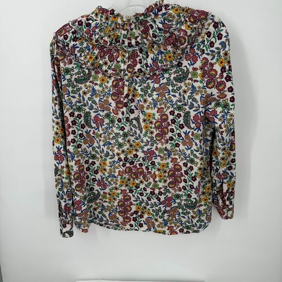 Talbots Petite XLFloral Ruffle Blouse Cotton Rayon Button Front Long Sleeve Top - Picture 2 of 6